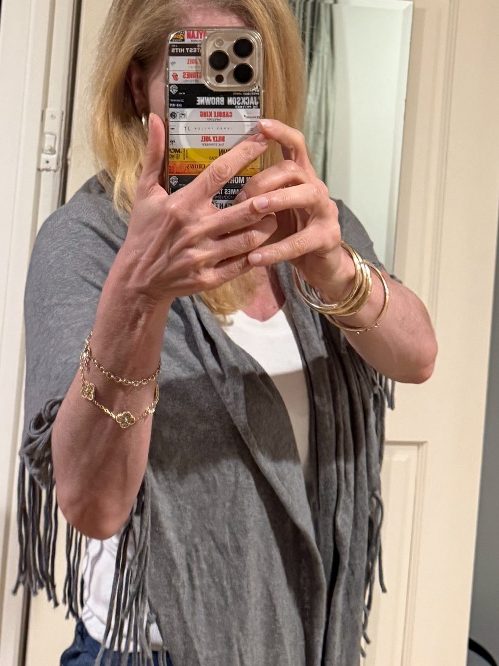 Women's Gray Fringe Shawl Wrap - Soft Layering Scarf by Acrobat
